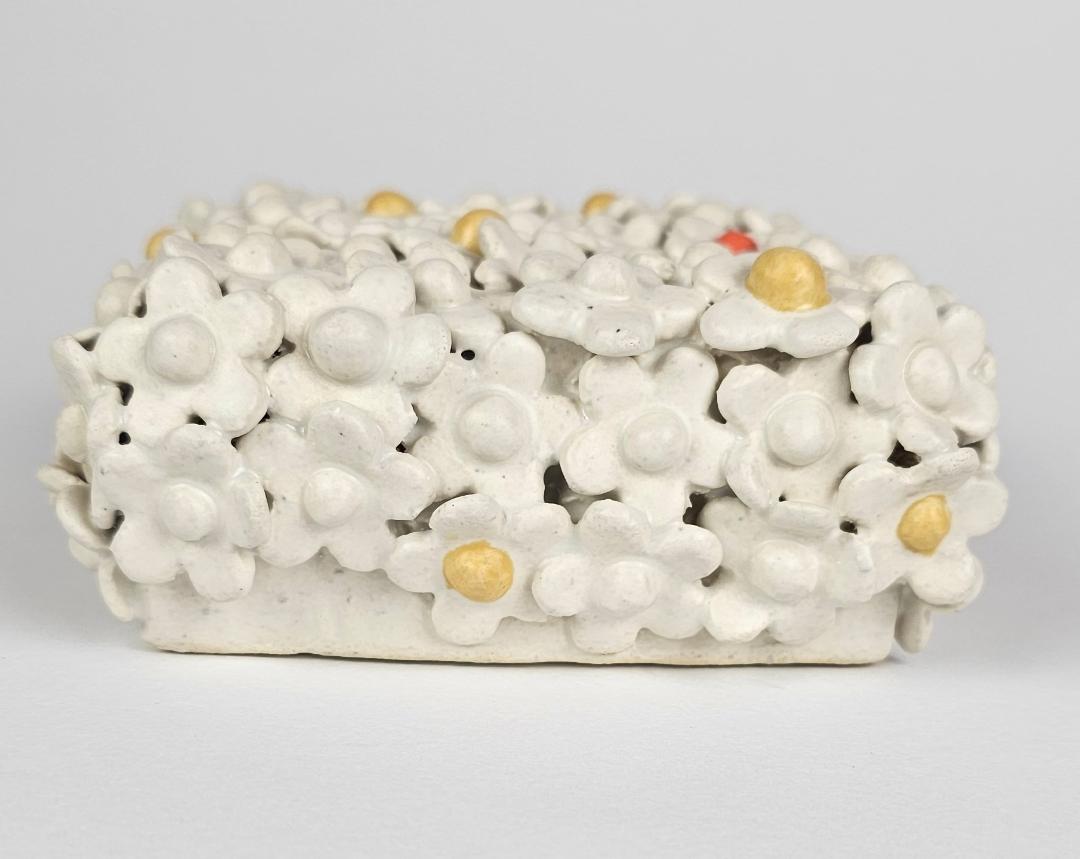 Ceramic Art Wall Sculpture White Flowers