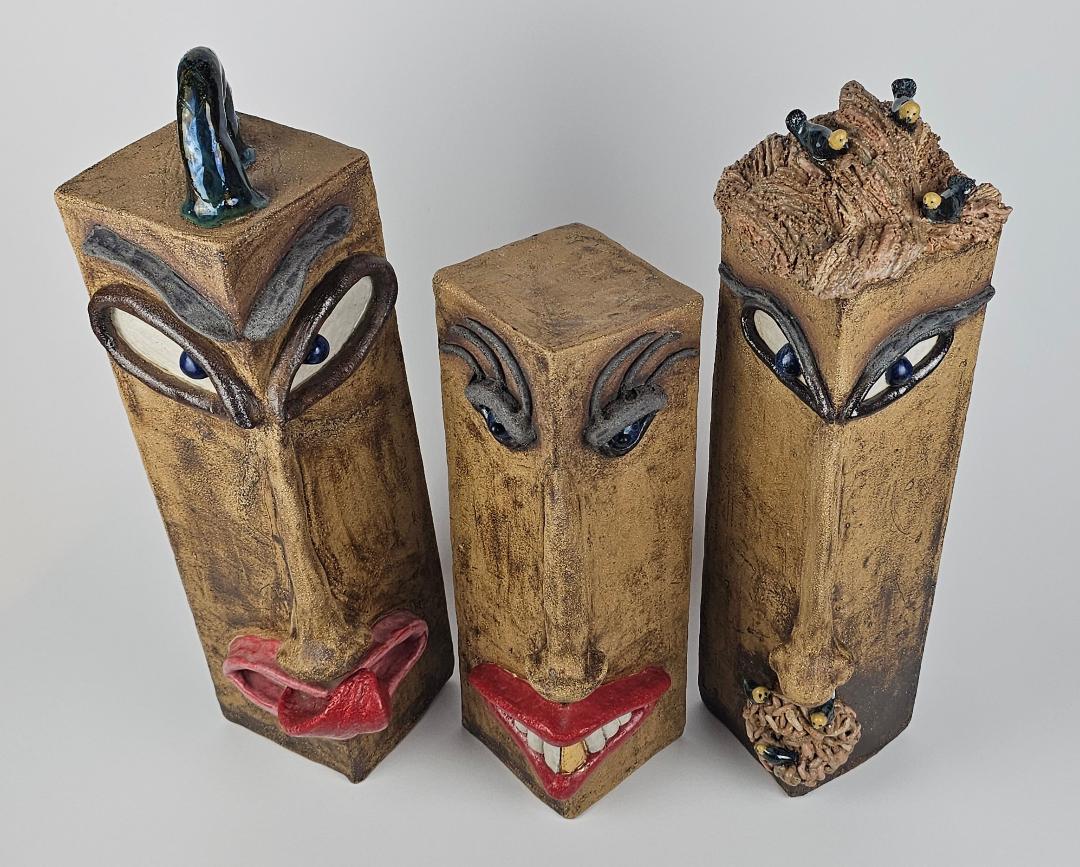 Ceramic Art Sculpture Garden Statue Unique Character Trio