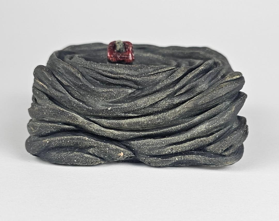 Ceramic Art Wall Sculpture Black Tornado with Little House