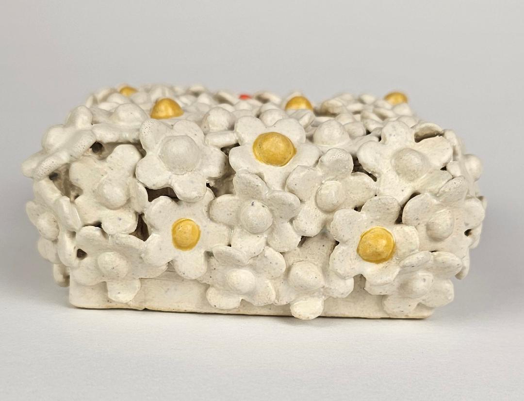 Ceramic Art Wall Sculpture White Flowers