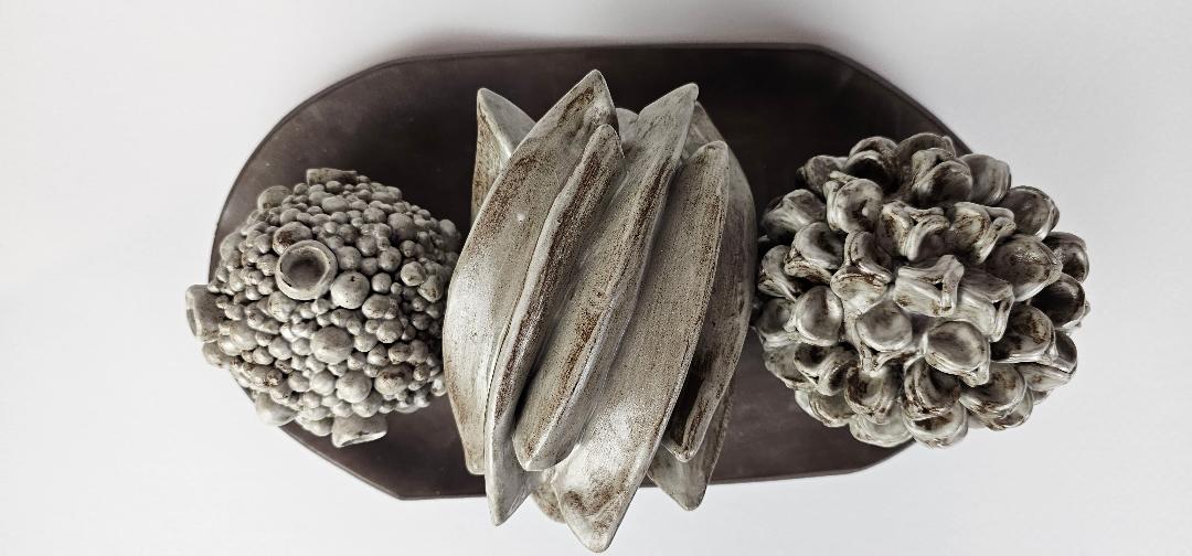 Ceramic Art Sculpture Home Decor Platter with Brown Spheres