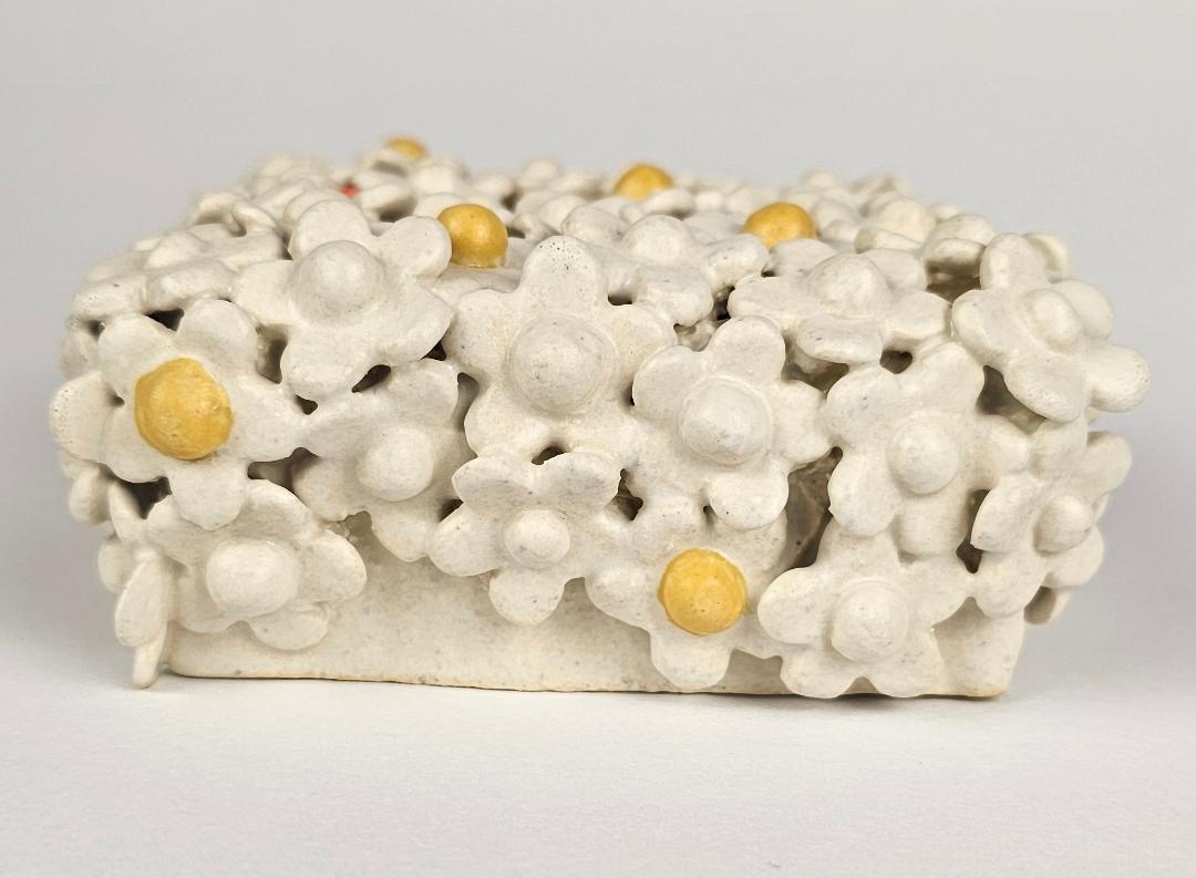 Ceramic Art Wall Sculpture White Flowers