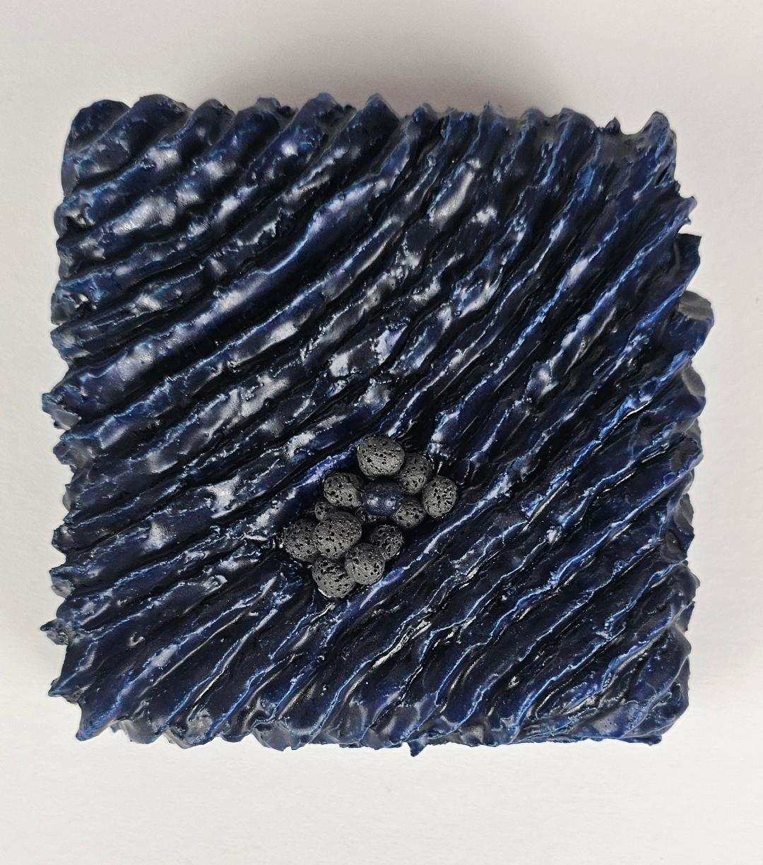 Ceramic Art Wall Sculpture Dark Blue  