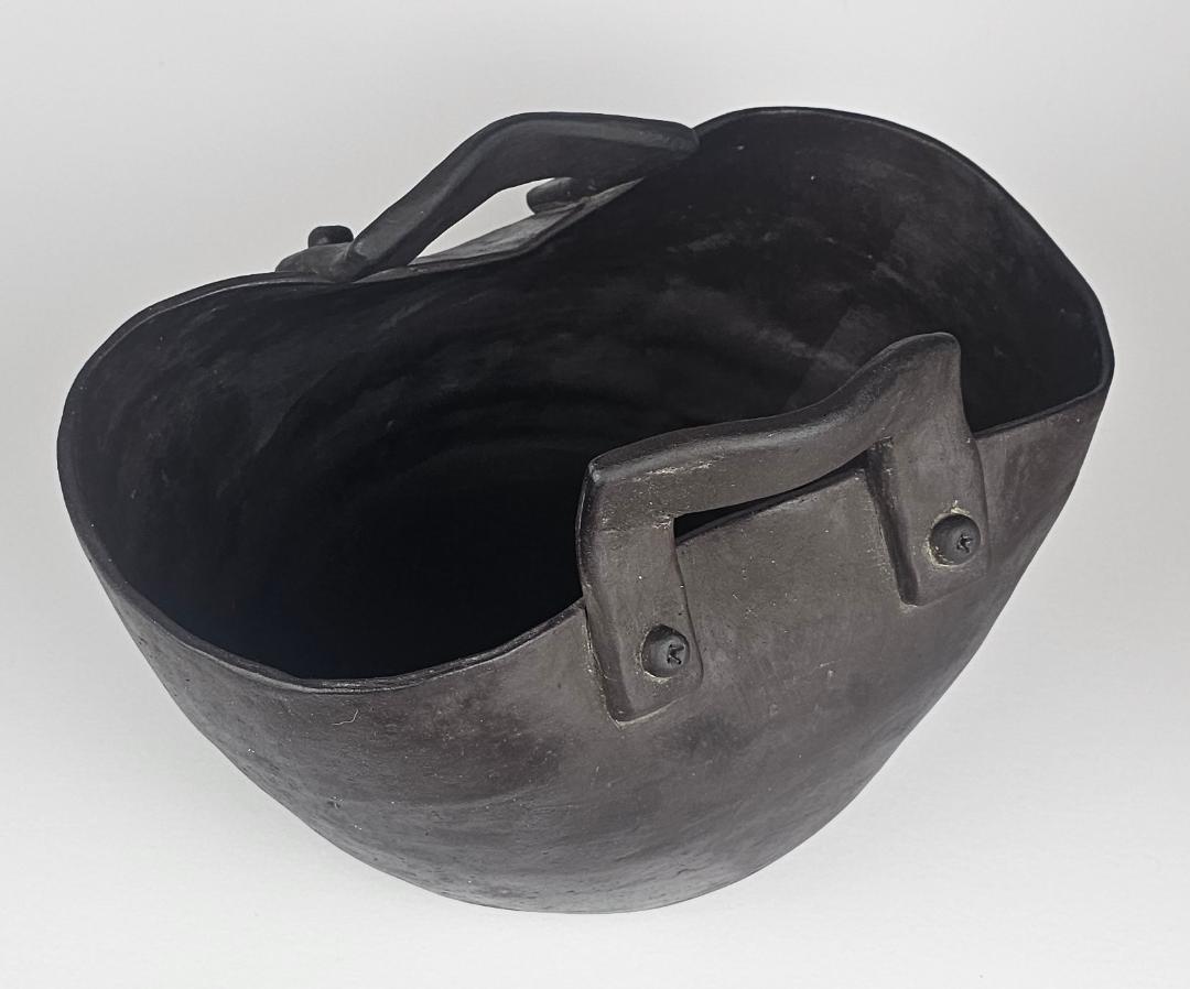 Ceramic Art Pottery coil built purse pot, obsidian clay