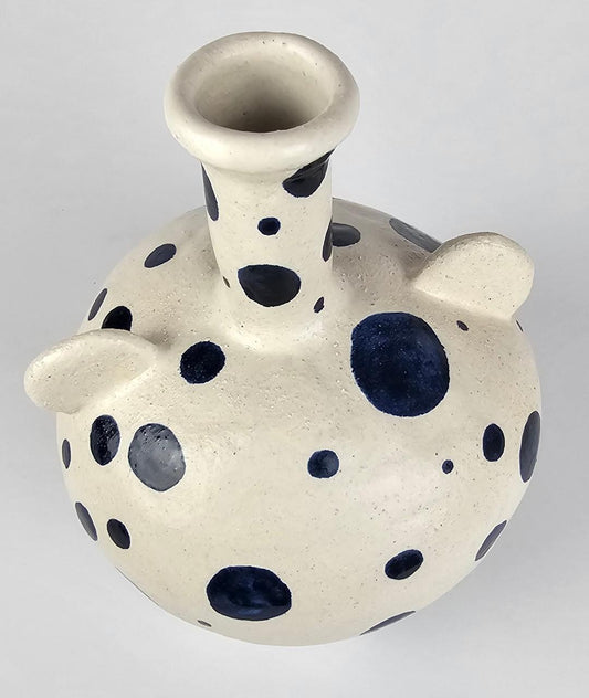 Ceramic Art, Pottery-Polka Dot white and blue pot with handles 